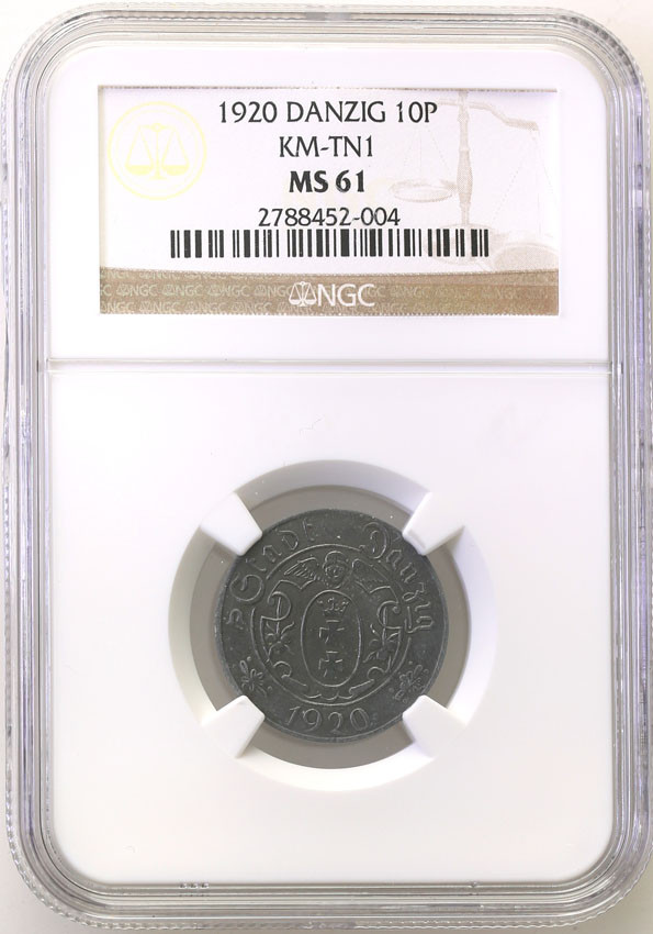 Wolne Miasto Gdańsk/Danzig. 10 fenigów 1920 cynk, mała cyfra NGC MS61